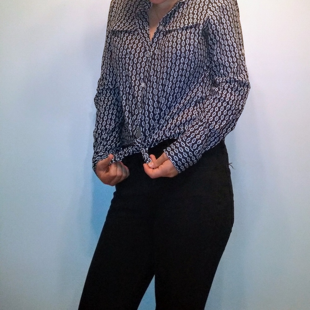 Nautica Blue and White Womans Button Up Blouse